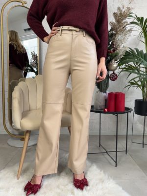 Παντελόνι δερματίνη -εκρού