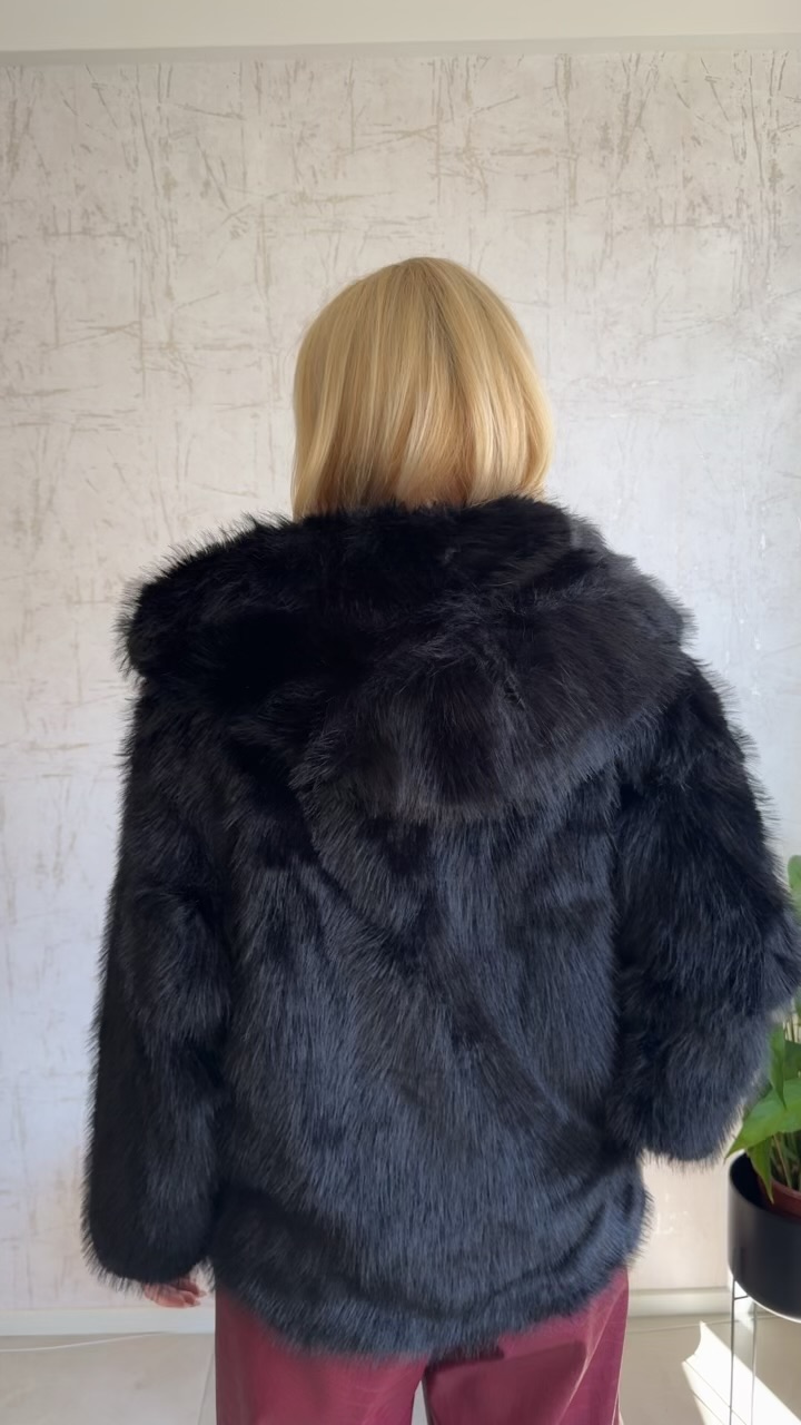 Οικολογική γούνα με κουκούλα- Μαύρο