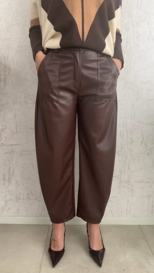 Δερματίνη παντελόνι barrel- Καφε