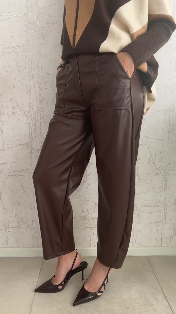 Δερματίνη παντελόνι barrel- Καφε