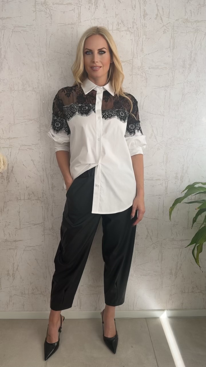 Πουκάμισο με δαντέλα- Λευκο