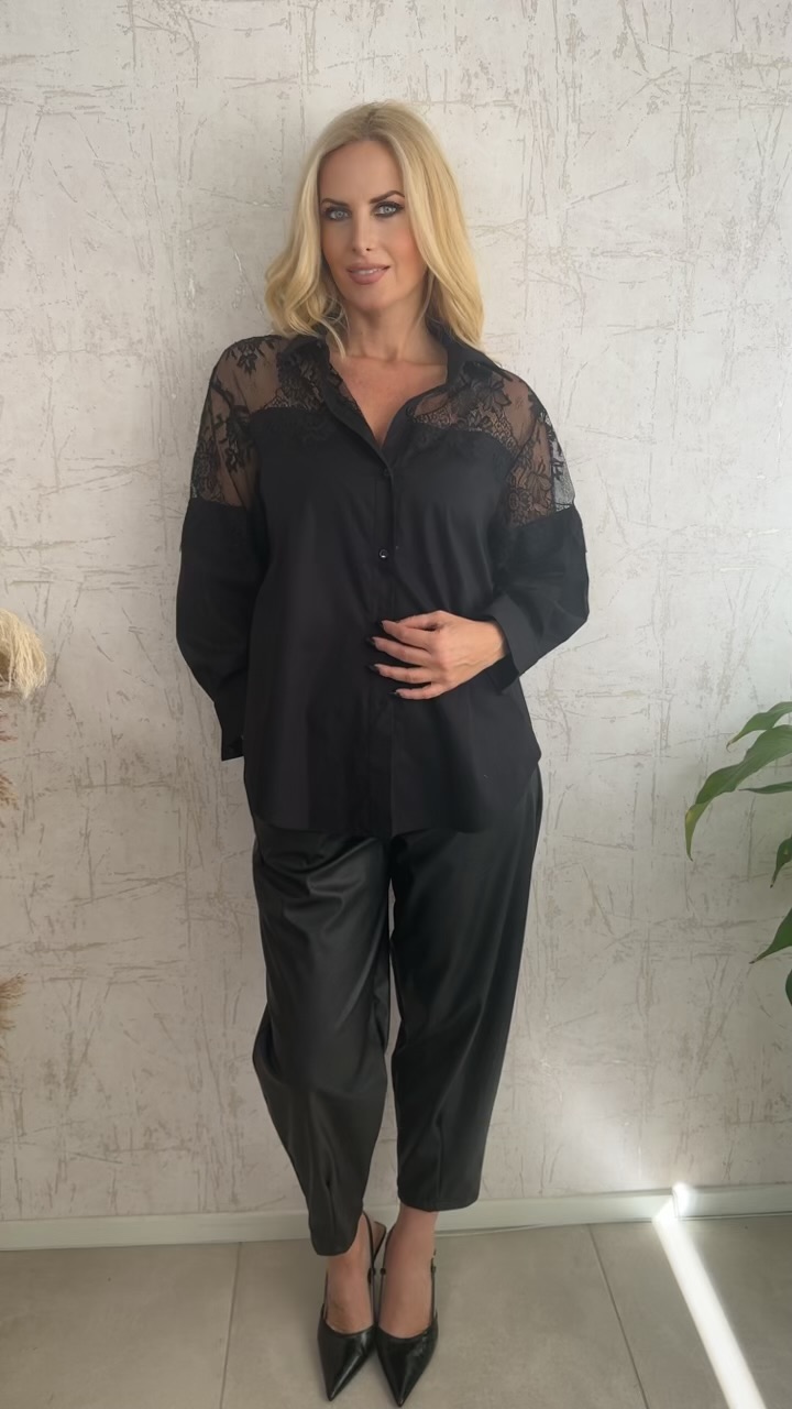 Πουκάμισο με δαντέλα- Μαύρο