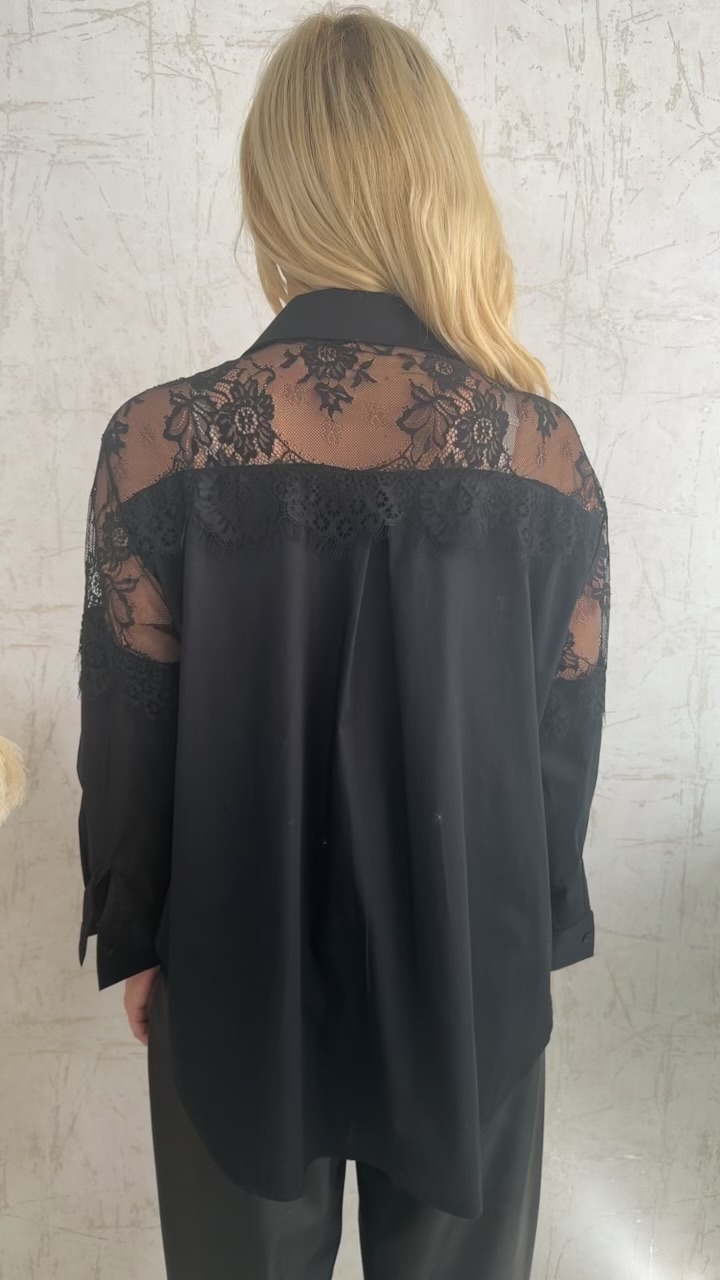 Πουκάμισο με δαντέλα- Μαύρο