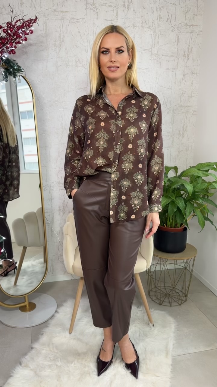 Εμπριμέ πουκάμισο -Καφε