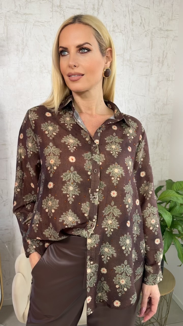 Εμπριμέ πουκάμισο -Καφε