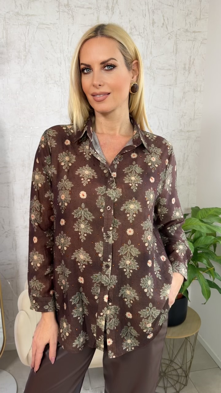 Εμπριμέ πουκάμισο -Καφε