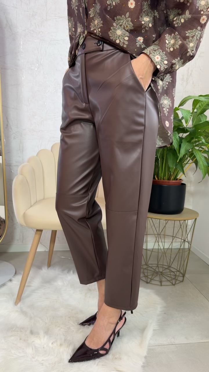 Δερματίνη παντελόνι basic-Καφε