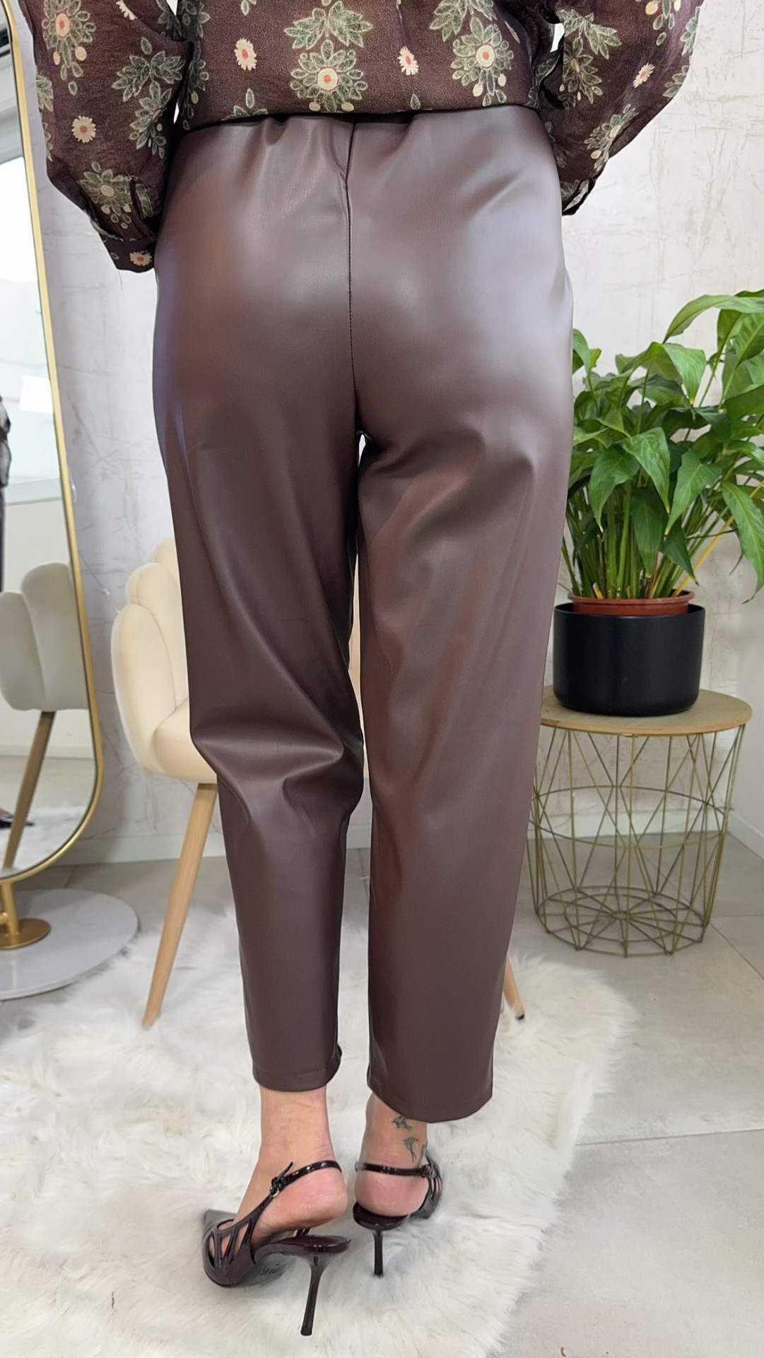 Δερματίνη παντελόνι basic-Καφε