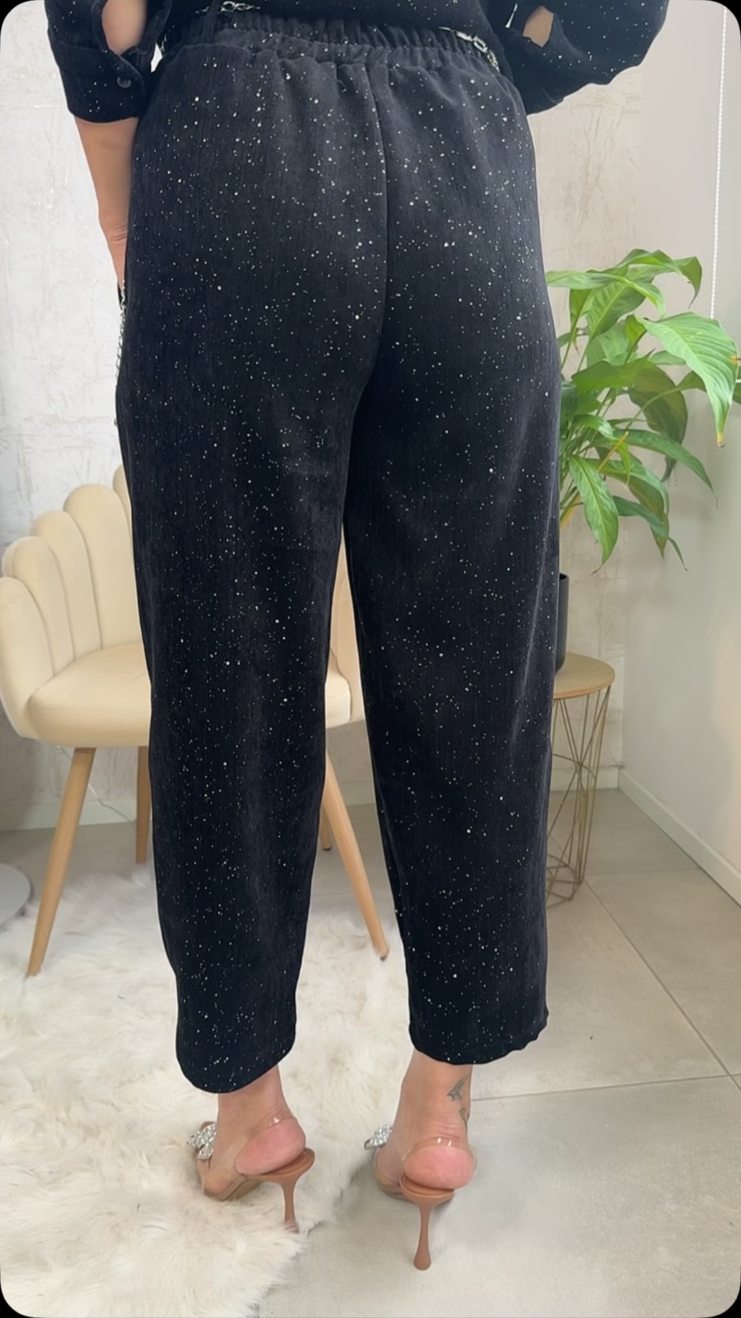 Βελουτέ παντελόνι με γκλιτερ- Μαύρο