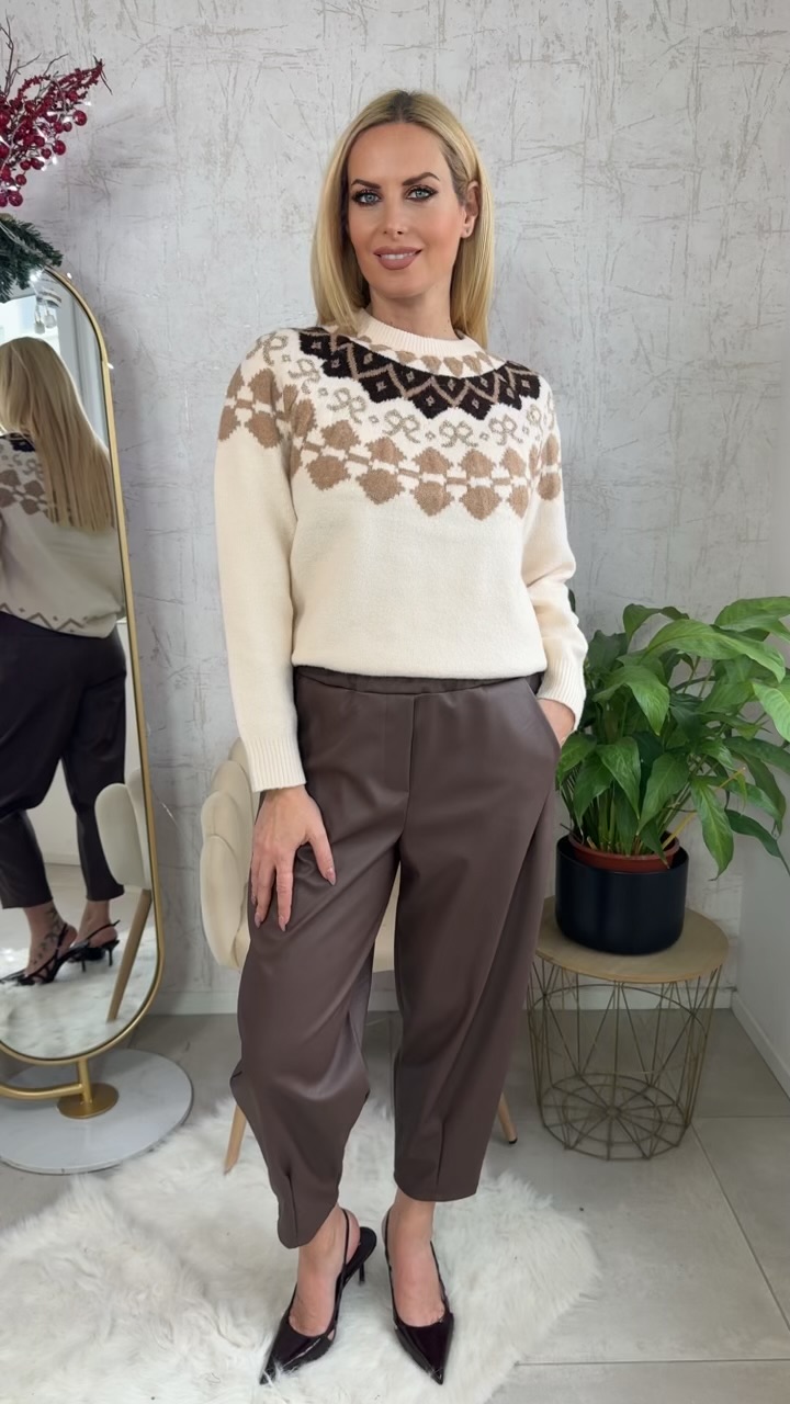 Δερματίνη παντελόνι με λάστιχο στην μέση-Καφε