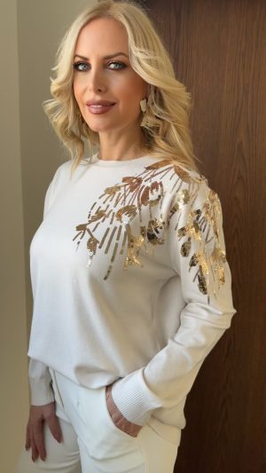 Μπλούζα με παγιετα στον ώμο- Εκρου