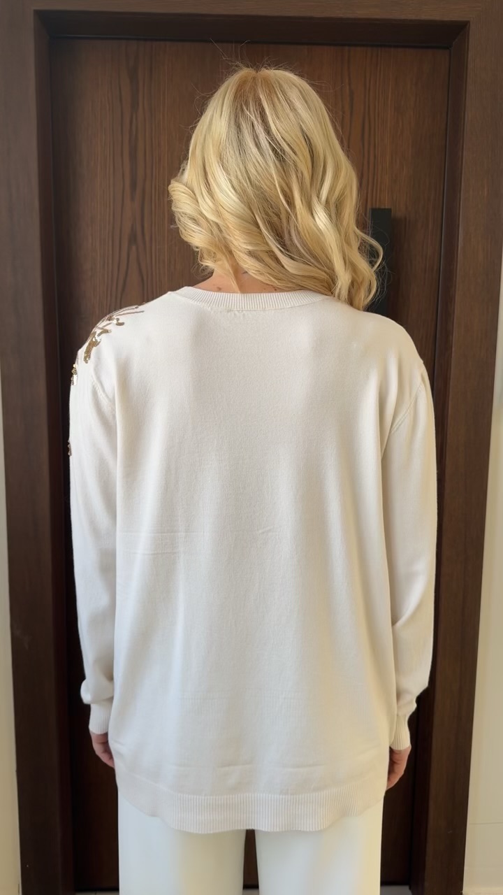 Μπλούζα με παγιετα στον ώμο- Εκρου