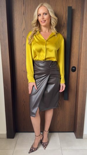 Σατέν πουκάμισο- Ωχρα