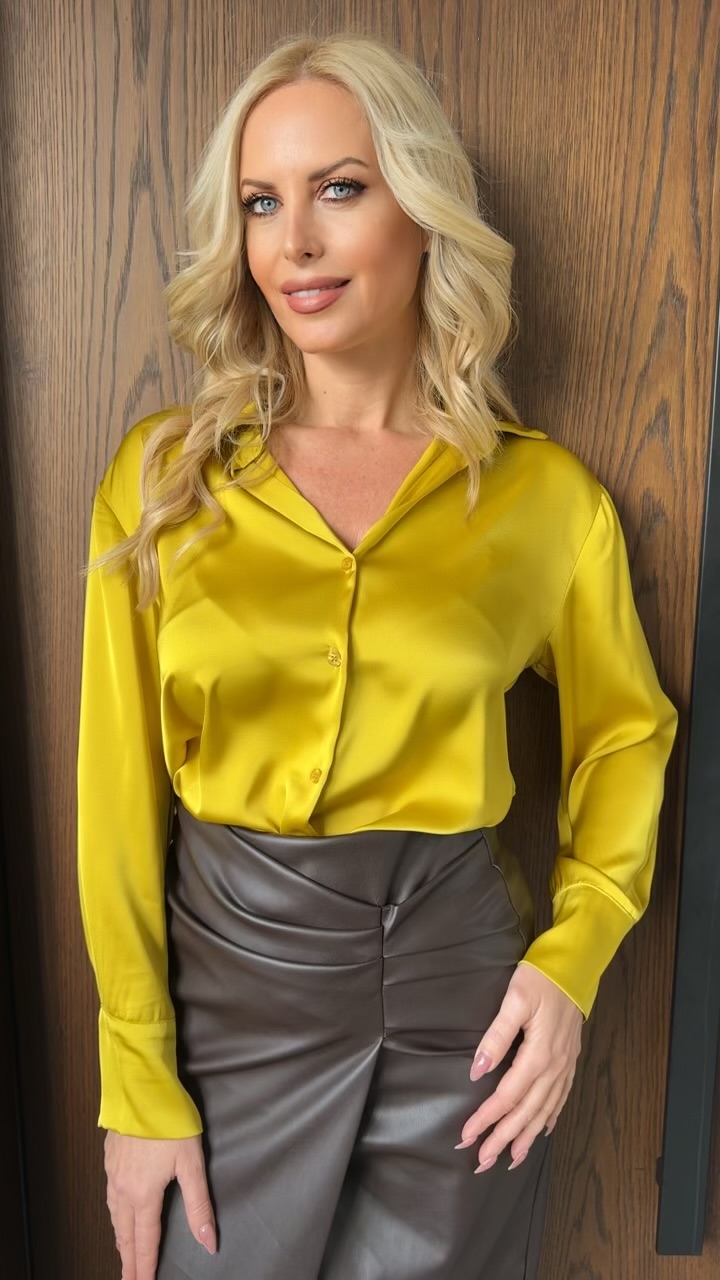 Σατέν πουκάμισο- Ωχρα