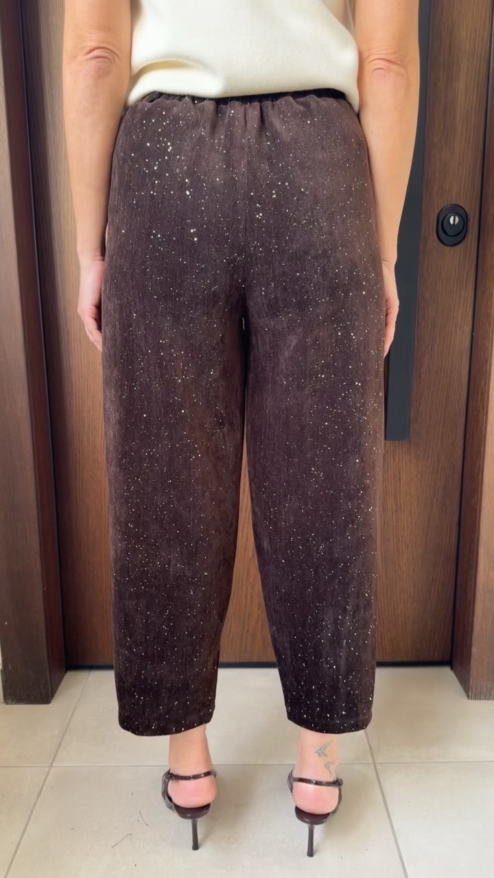 Βελουτέ παντελόνι με γκλιτερ- Καφε