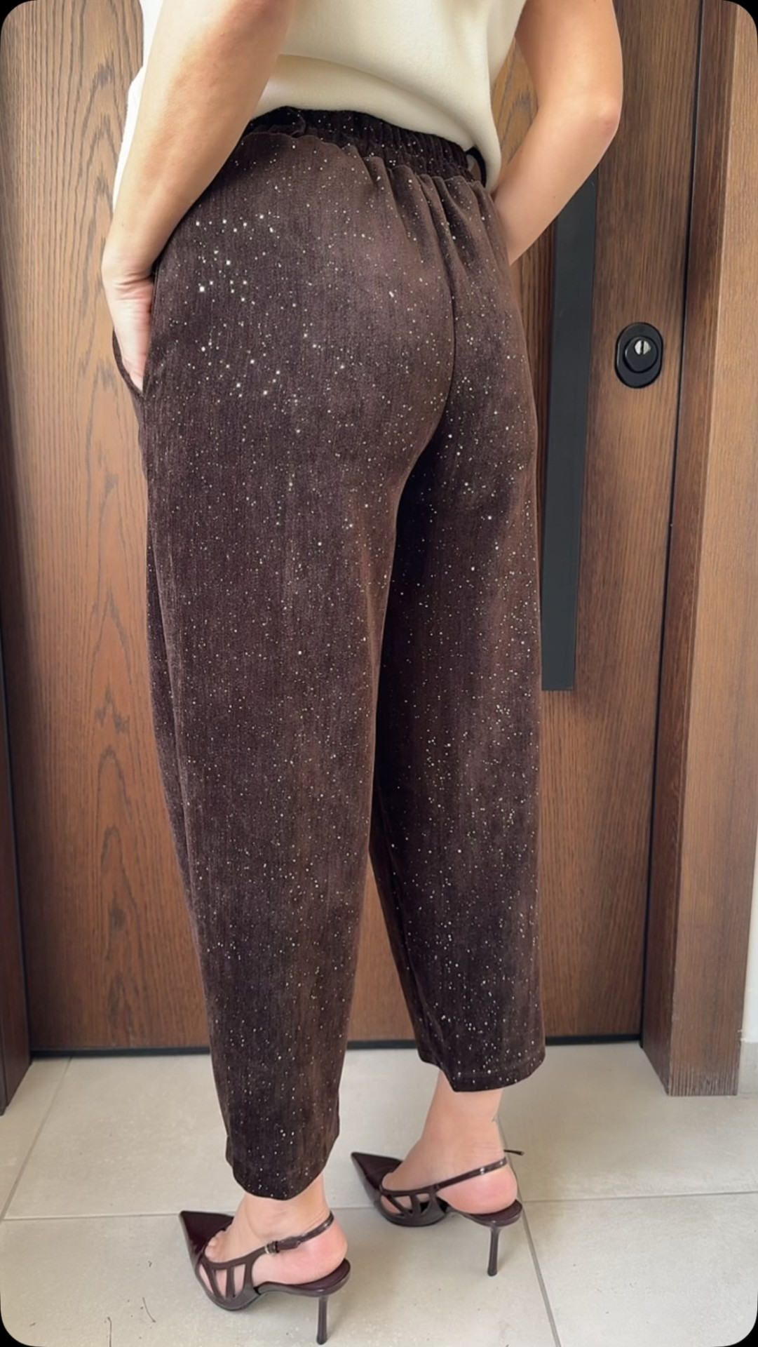 Βελουτέ παντελόνι με γκλιτερ- Καφε