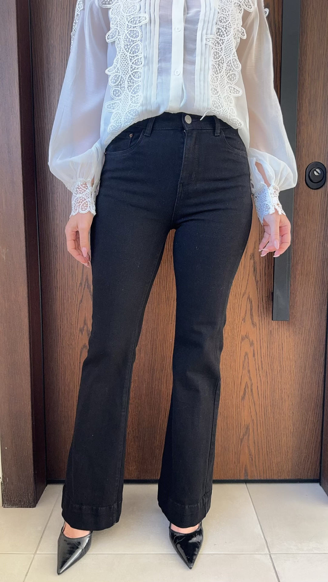 Ελαστική τζιν καμπάνα-Μαύρο