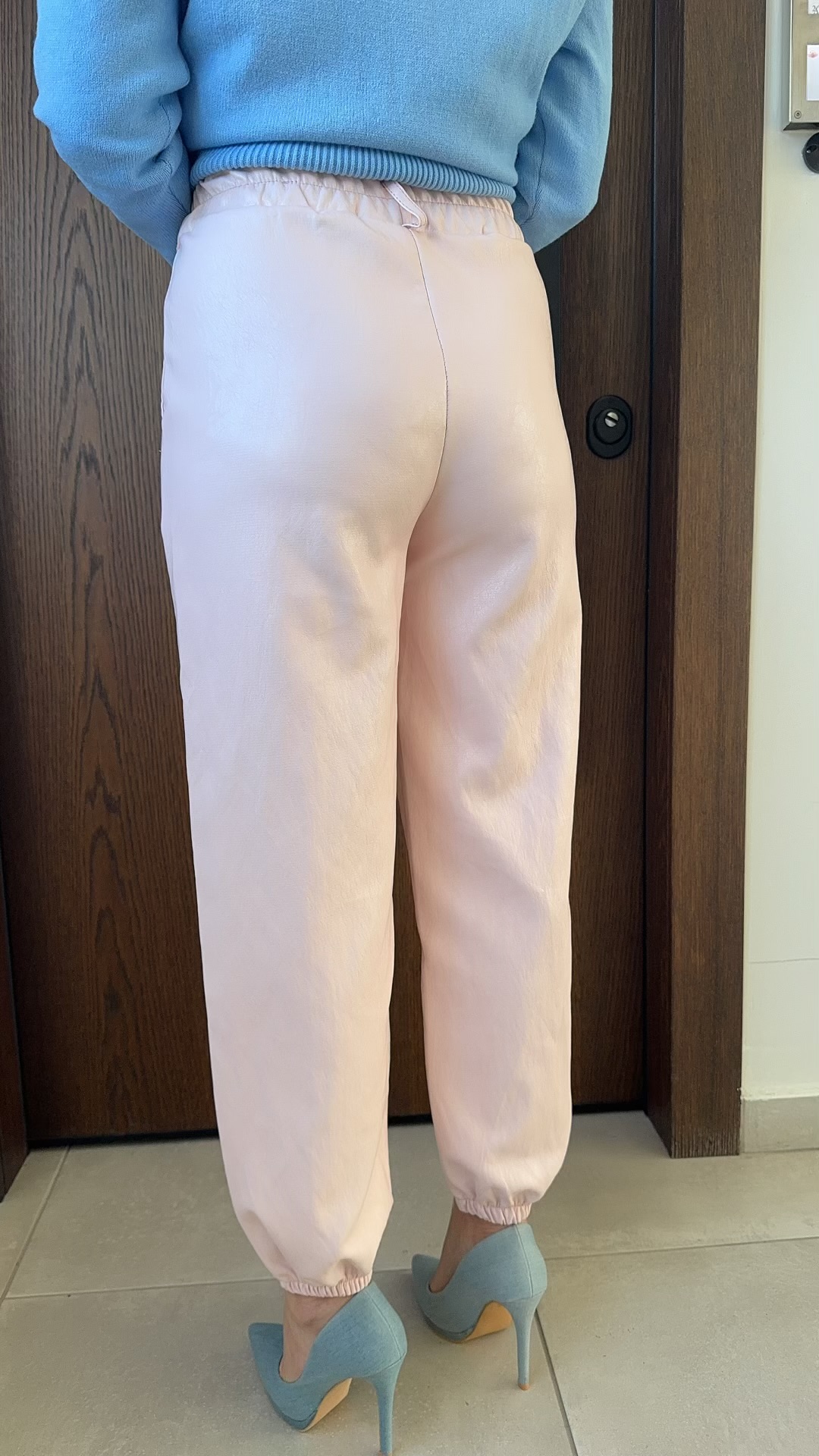 Δερματίνη παντελόνι με λάστιχο- Ροζ