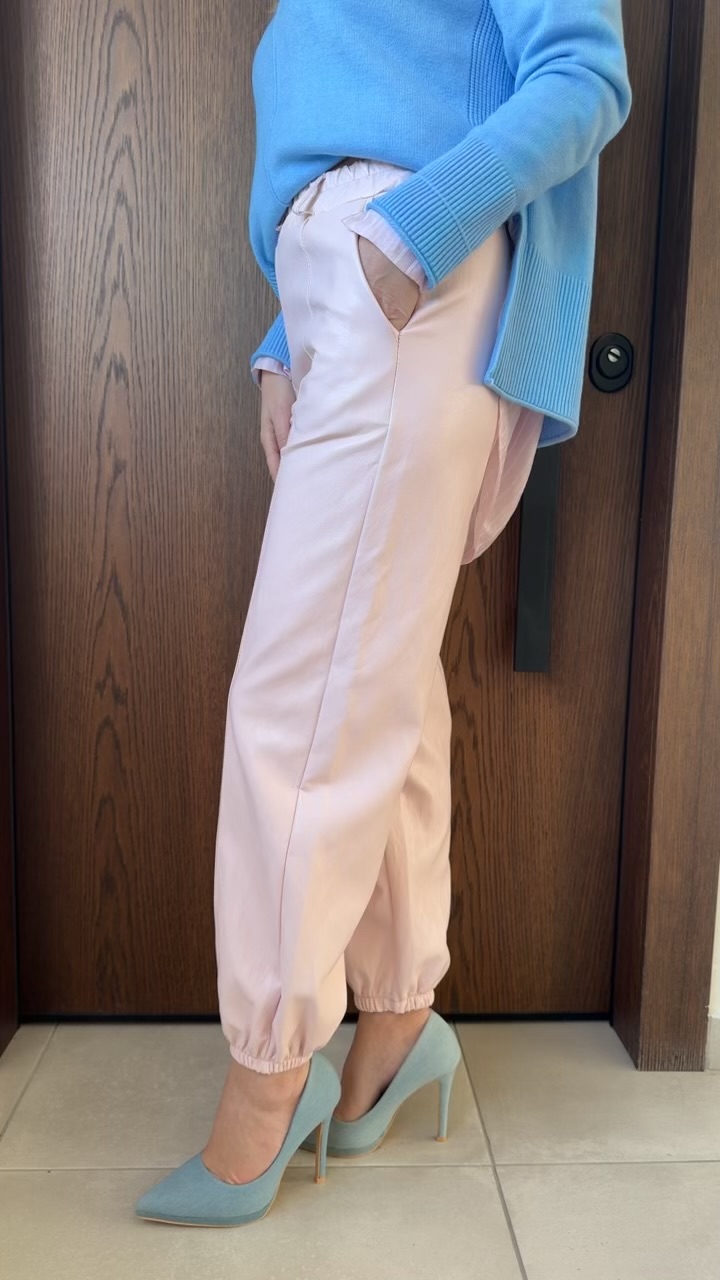 Δερματίνη παντελόνι με λάστιχο- Ροζ