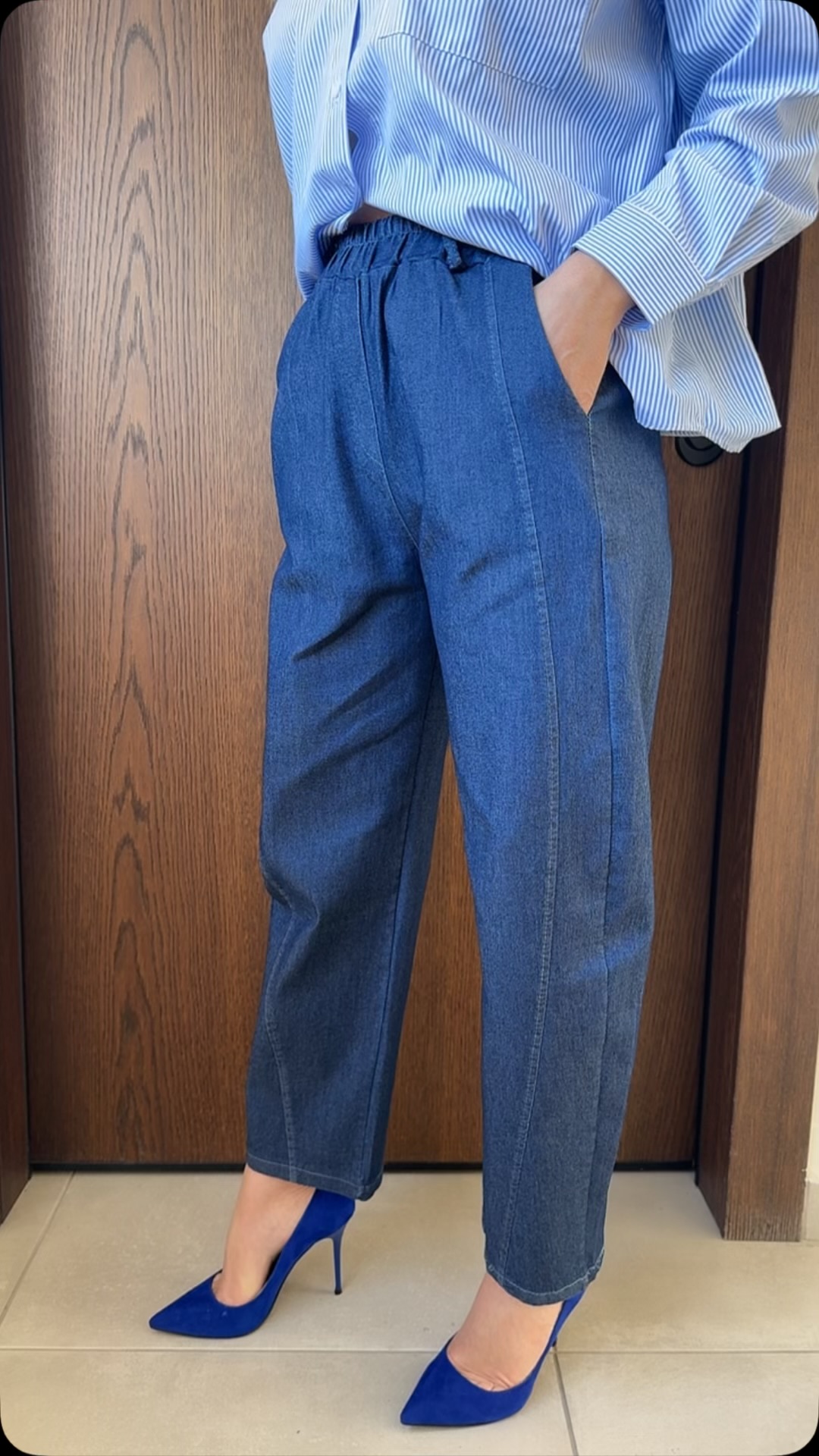 Blue jean παντελόνι με λάστιχο στην μέση