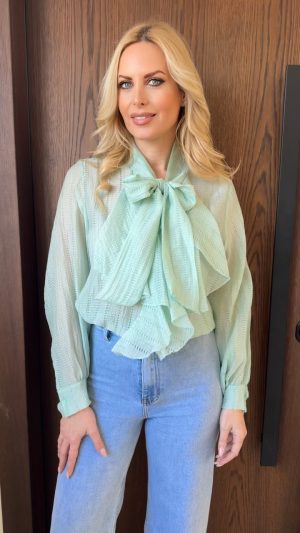Πουκάμισο με βολάν και φιόγκο- Μέντα