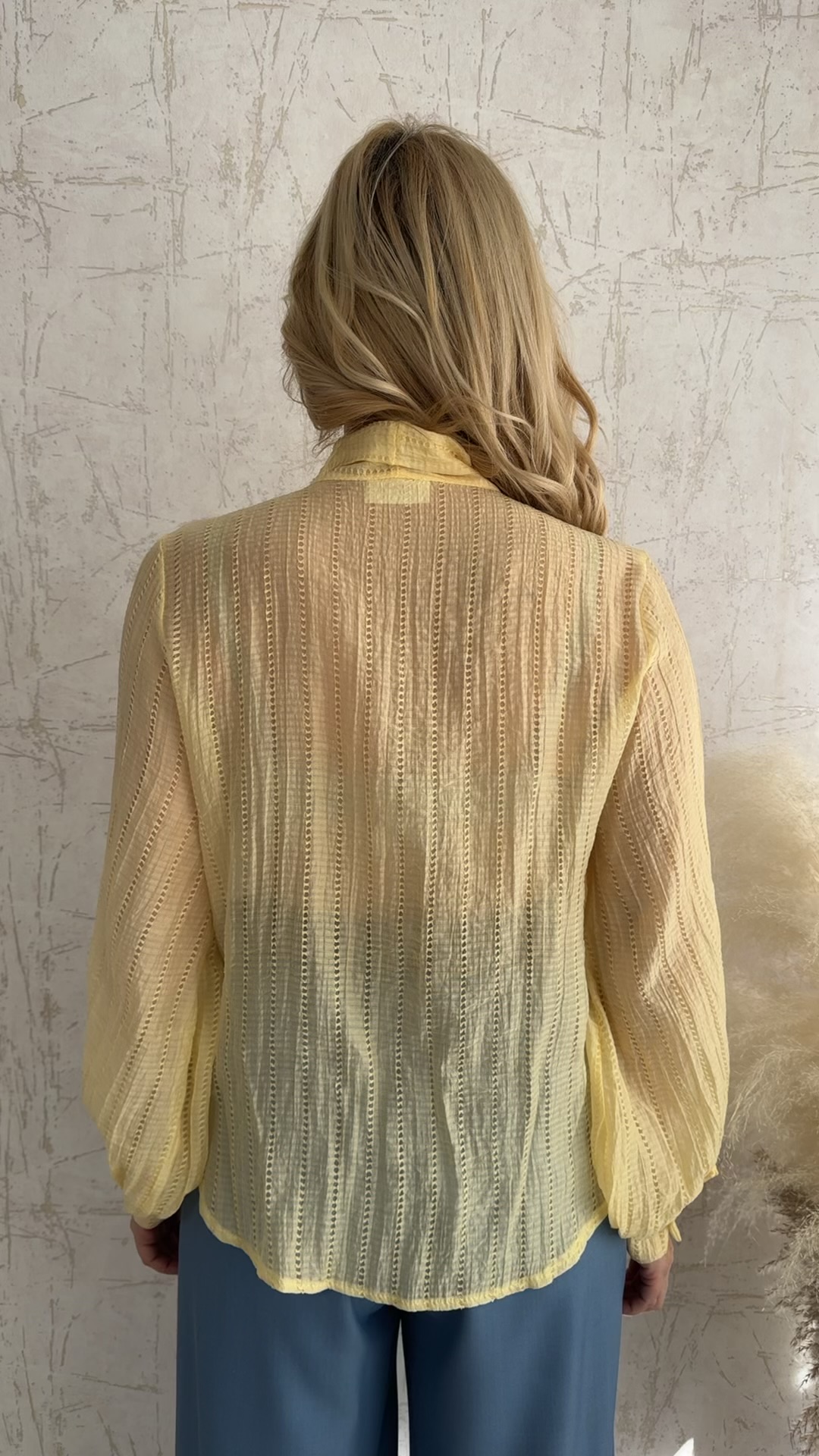 Πουκάμισο με βολάν και φιόγκο- Κίτρινο