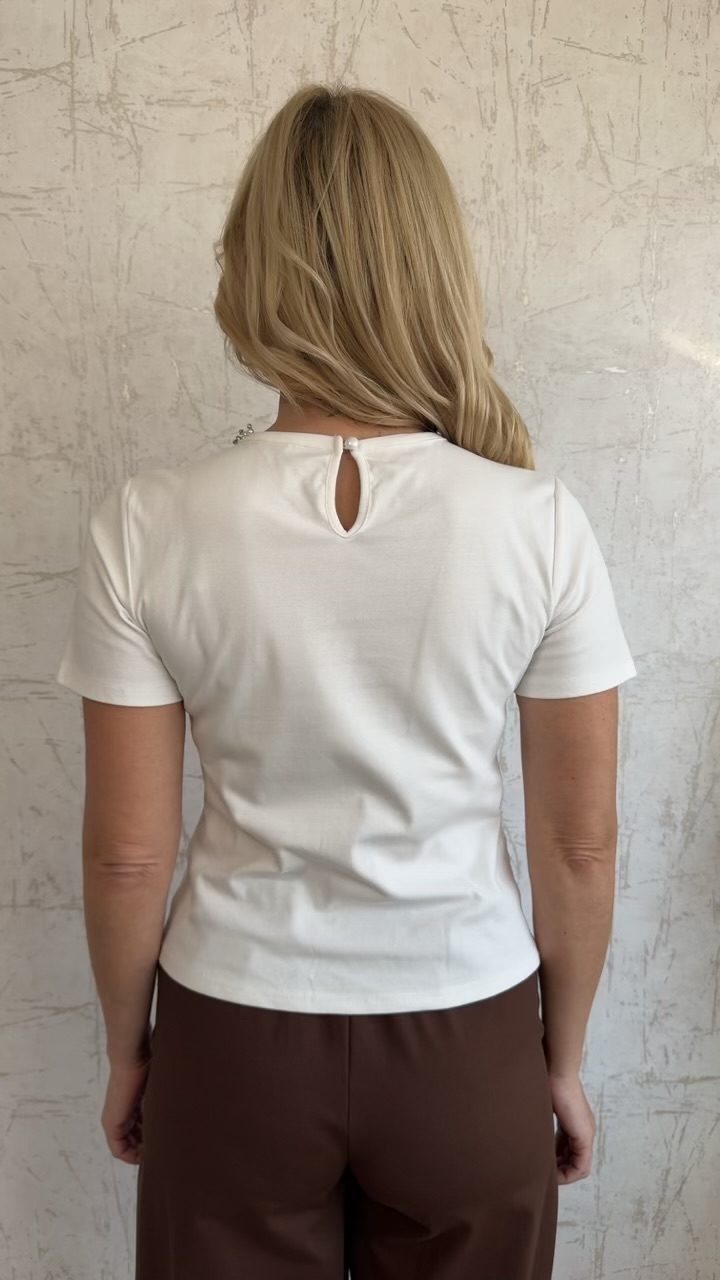 T- shirt με πέρλες και στρας- Ασπρο